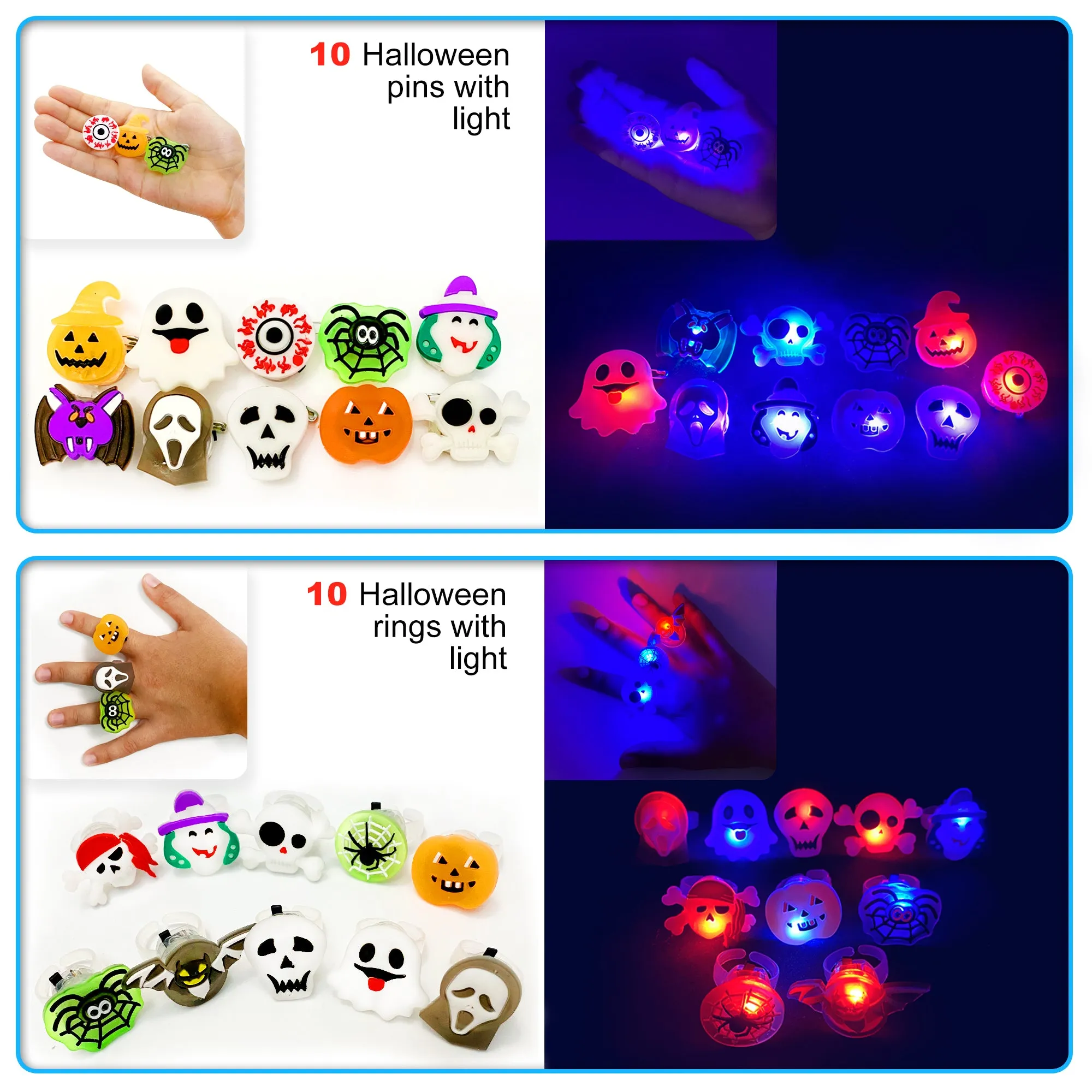 S SWIRLLINE Halloween Party Favors Light Up 42PCS - Bulk Toys Assortment Bucket Stuffers Pinata Filler - Trick or Treat Trinkets For Kids Classroom Tr