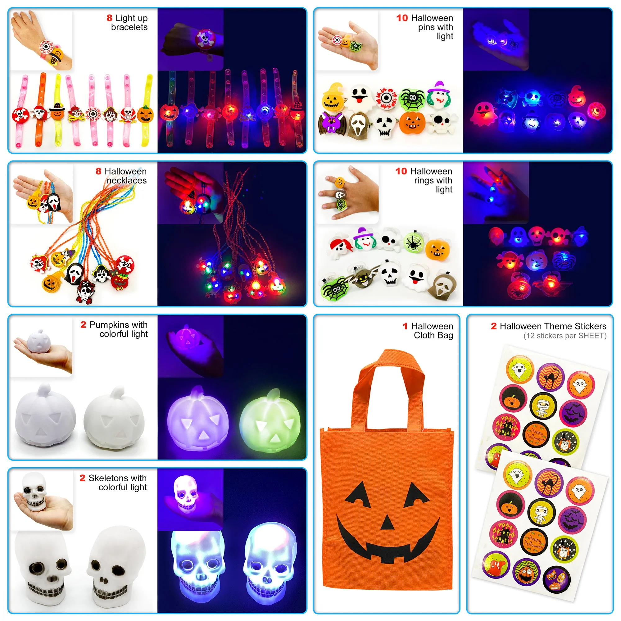 S SWIRLLINE Halloween Party Favors Light Up 42PCS - Bulk Toys Assortment Bucket Stuffers Pinata Filler - Trick or Treat Trinkets For Kids Classroom Tr