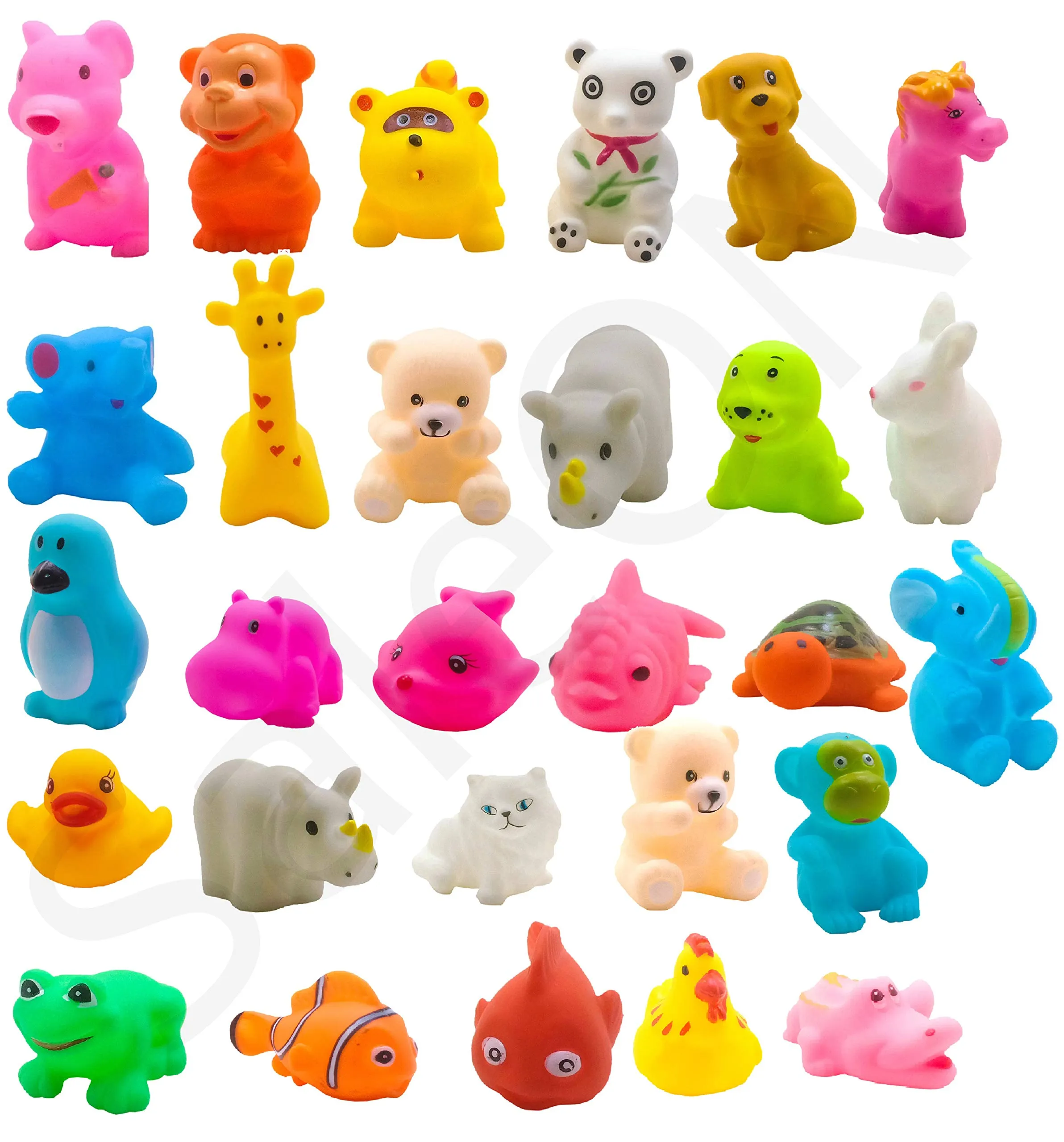 SaleOn Set of 12 Chuchu Mix Cute Animals Bath Toys, Non-Toxic, BPA Free Colorfull Soft Rubber Float Squeeze Sound Squeaky Bathing Toy for Baby - Chu Chu Toy Set –12pc Bath Toys