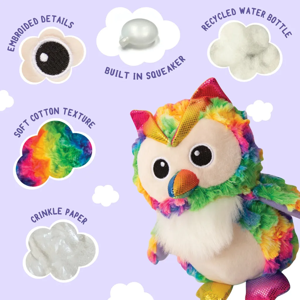 Snugarooz Hootie the Owl Rainbow Crinkle & Squeak Dog Toy (8")