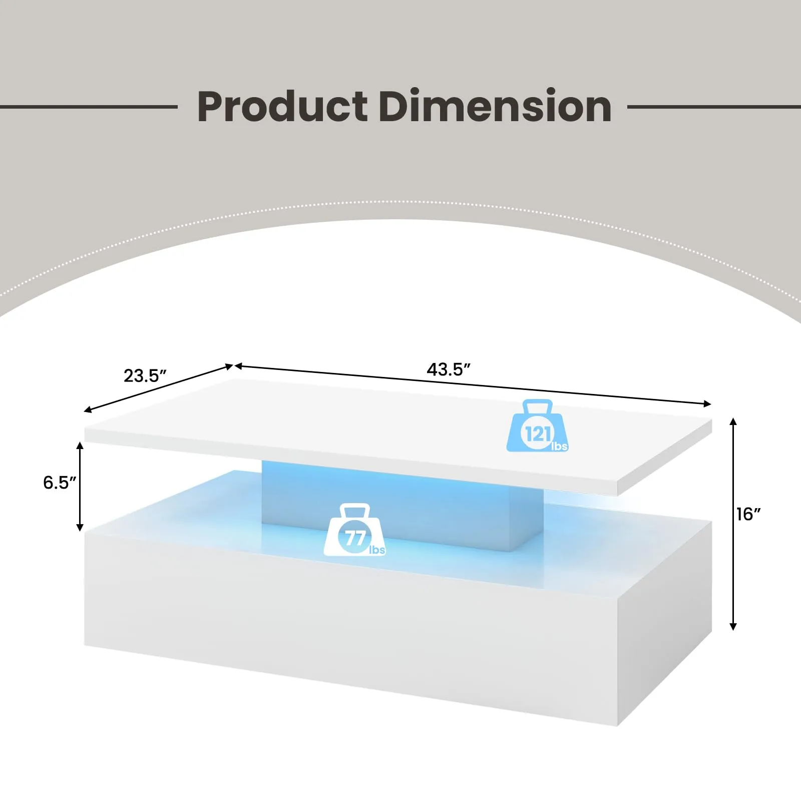 Tangkula LED Coffee Table, Modern High Gloss Coffee Table