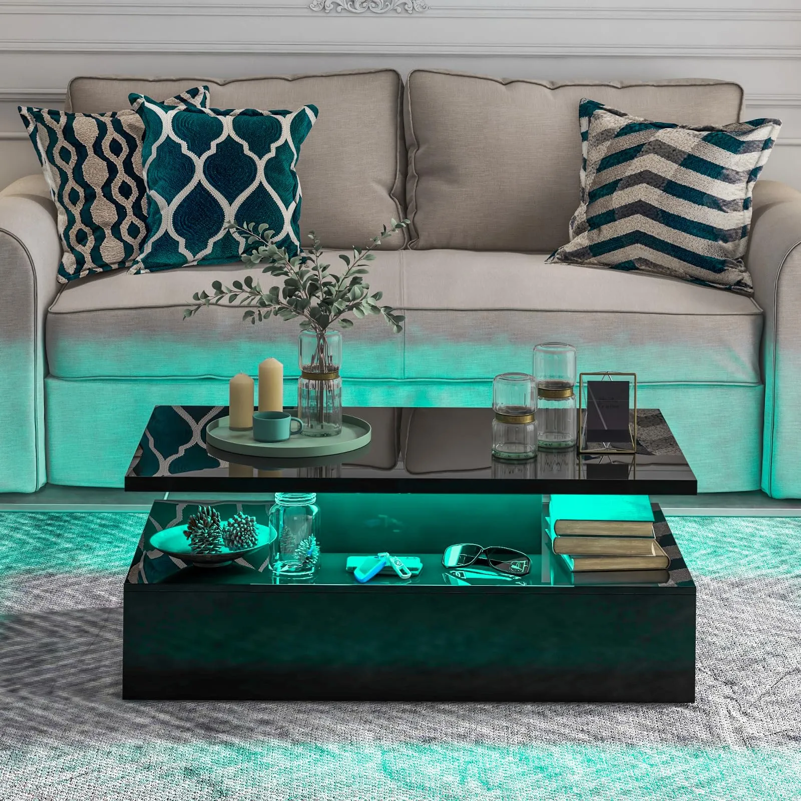 Tangkula LED Coffee Table, Modern High Gloss Coffee Table