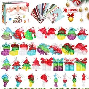 Terra 32Pcs Christmas Mini Pop Fidget Keychain Bulk, Mini Pop Bubble Fidget Toys, Christmas Stocking Stuffers for Kids Party Favors Supplies Goodies Bag Stuffers Xmas Gift for Kids