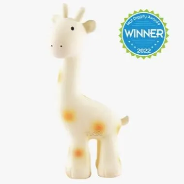 Tikiri Toys Giraffe Organic Rubber Teether, Rattle & Bath Toy